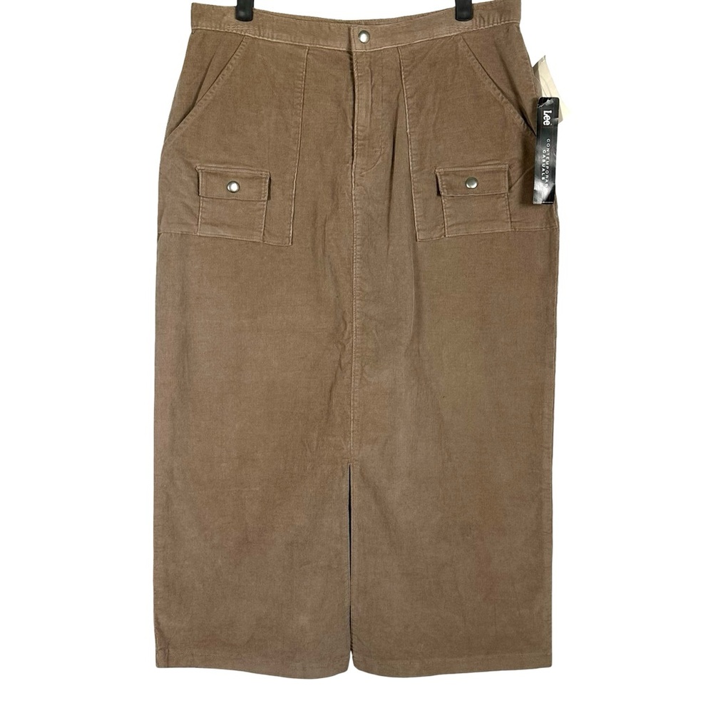 Lee NWT Vintage 1980’s Y2K Taupe Tan Corduroy Midi Cargo Slit Skirt Size 14